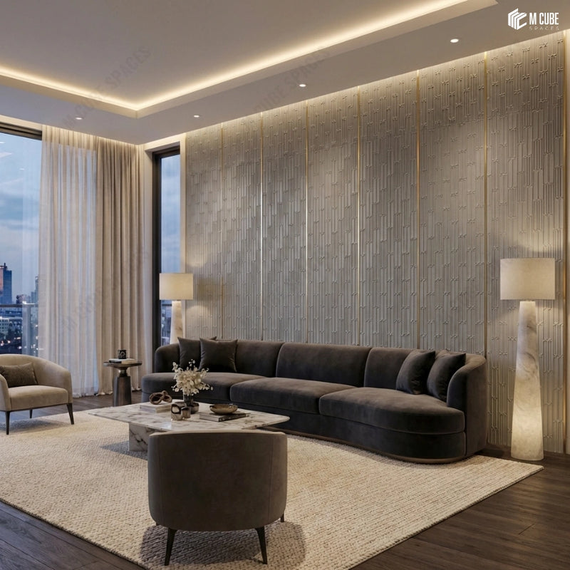 Urban Living Room Feature Wall Using Charcoal Decorative Panels