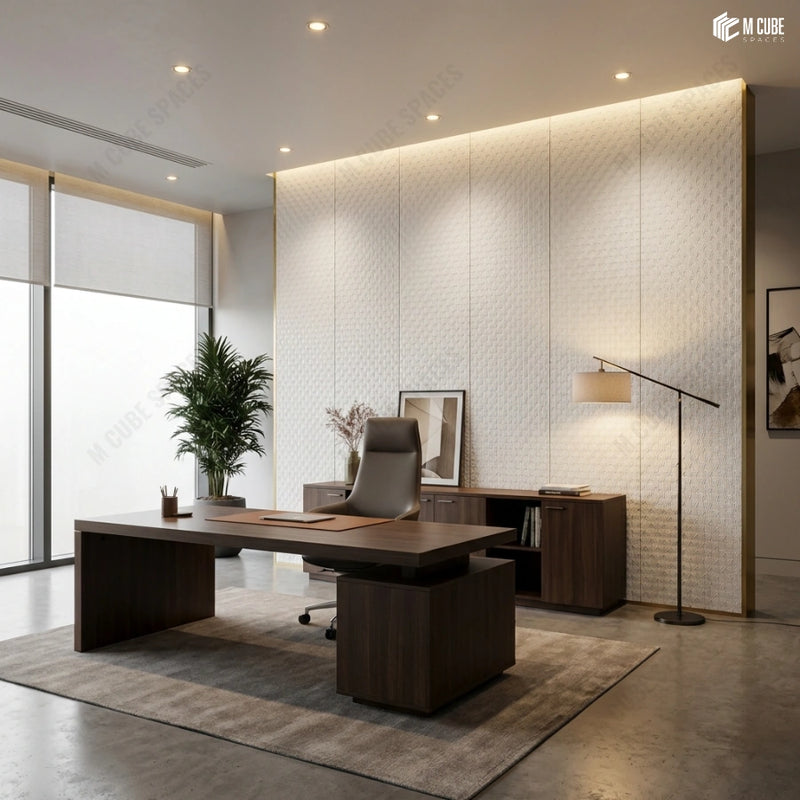 Executive Office Feature Wall Using Matte Ivory Charcoal Panels