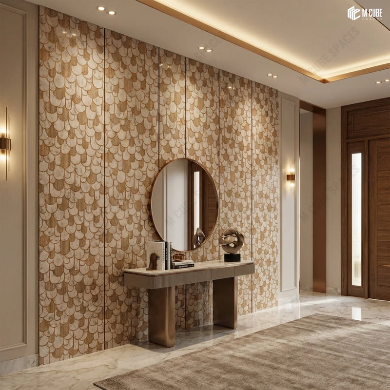 Grand Entry Foyer with Decorative Scallop Charcoal Panel Feature Wall