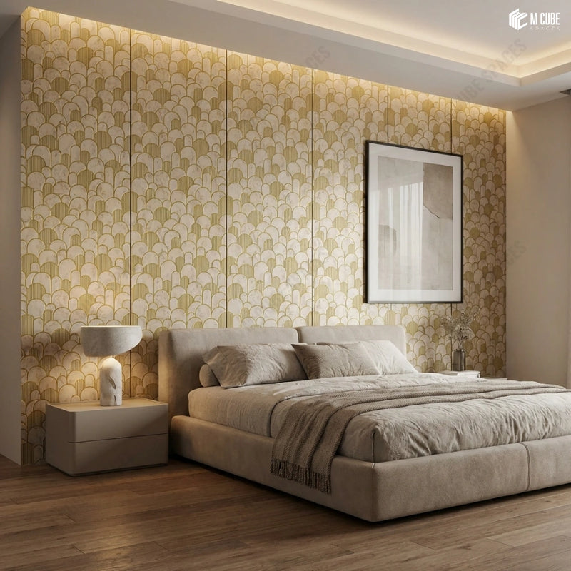 Contemporary Bedroom with Gold Charcoal Feature Wall