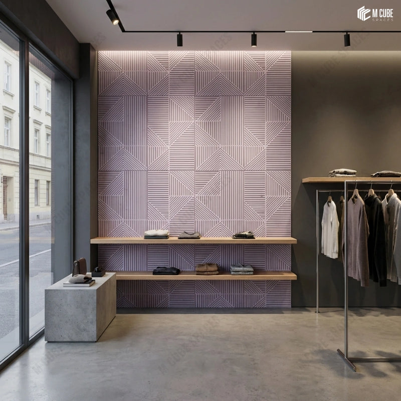 Luxury Retail Boutique with Geometric Charcoal Panel Statement Wall