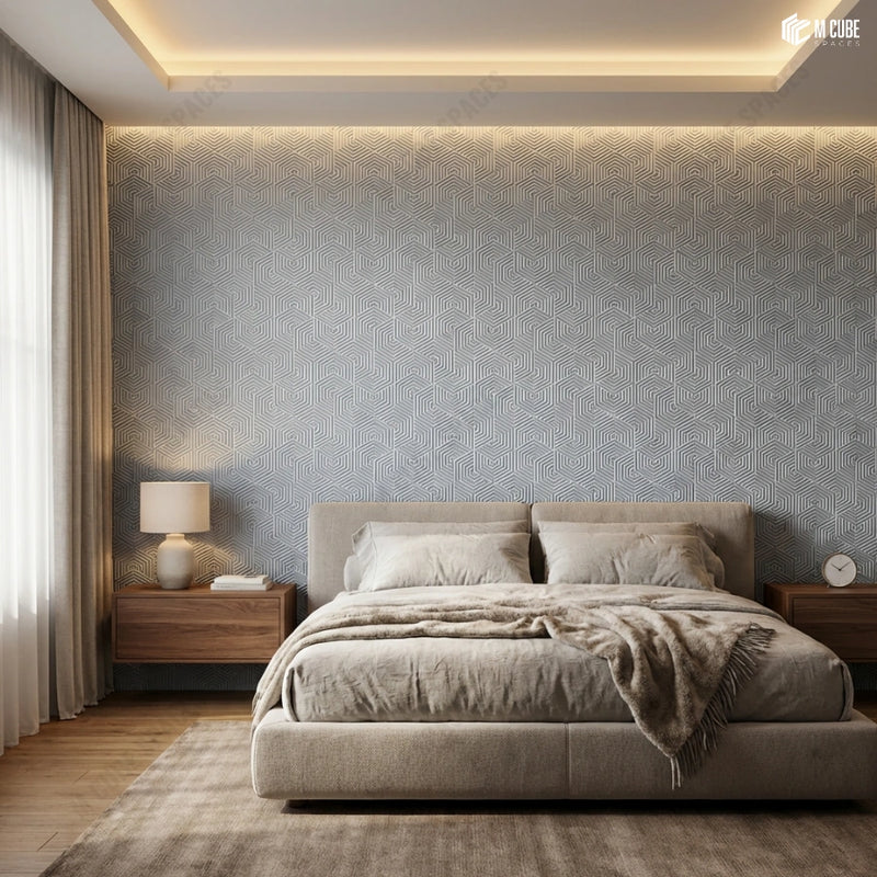 Soft Modern Bedroom with Cool-Toned Charcoal Feature Wall