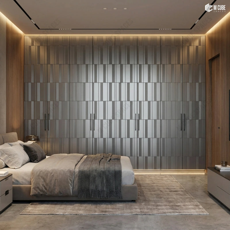Modern Bedroom with Linear Grey Charcoal Panel Wardrobe Wall