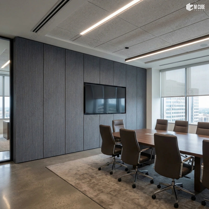 Executive Boardroom with Minimal Charcoal Panel Feature Wall