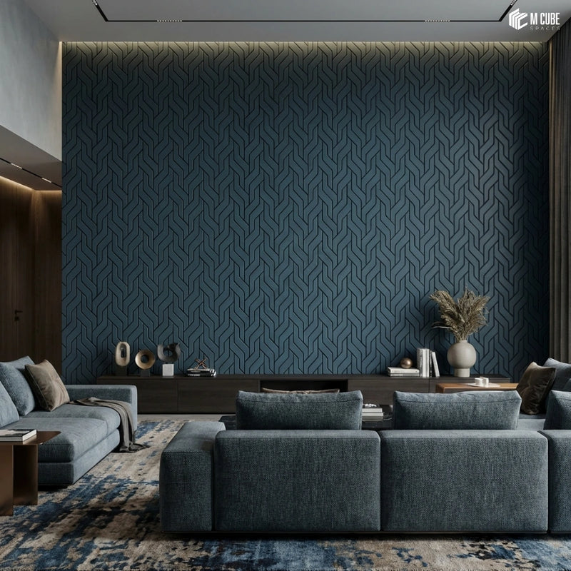 Luxury Lounge with Deep-Blue Charcoal Statement Wall
