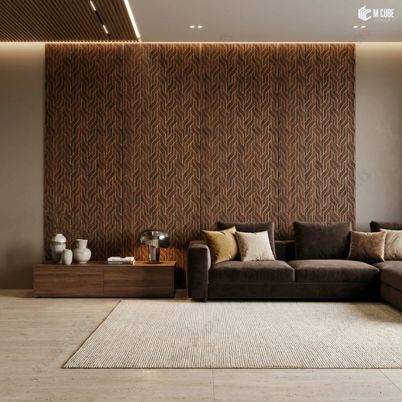 Elegant Living Space with Walnut-Toned Charcoal Feature Wall