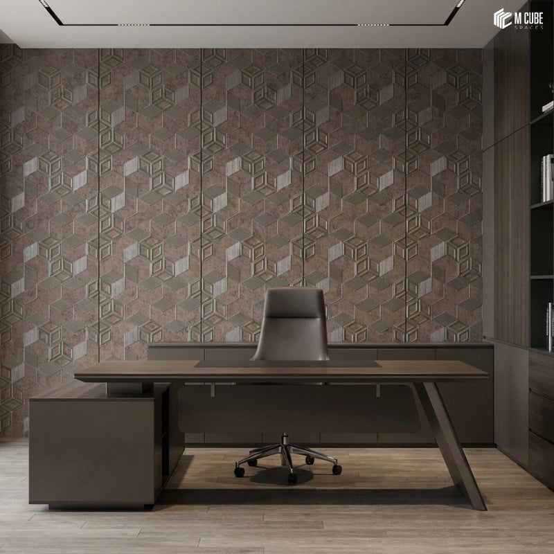 Modern Executive Workspace with Textured Geometric Charcoal Panel Wall