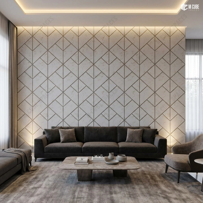  Elegant Living Lounge with Designer Charcoal Panel Feature Wall