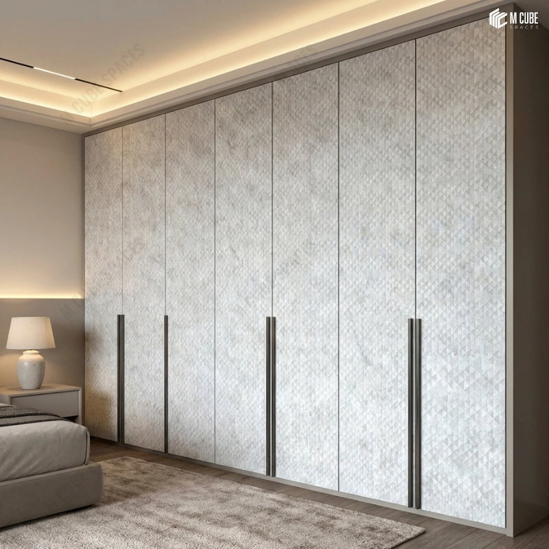 Minimal Contemporary Bedroom with Light Textured Charcoal Wardrobe Panels