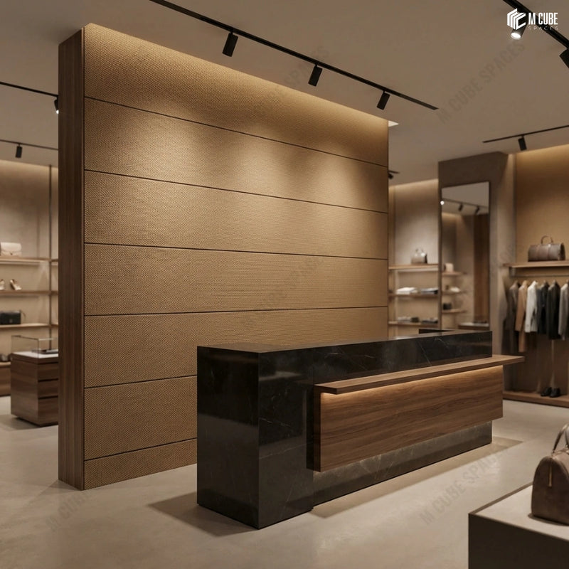 Warm Textured Charcoal Statement Wall in Boutique Interior