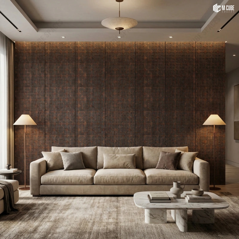 Modern Living Room with Deep Brown Charcoal Panel Feature Wall