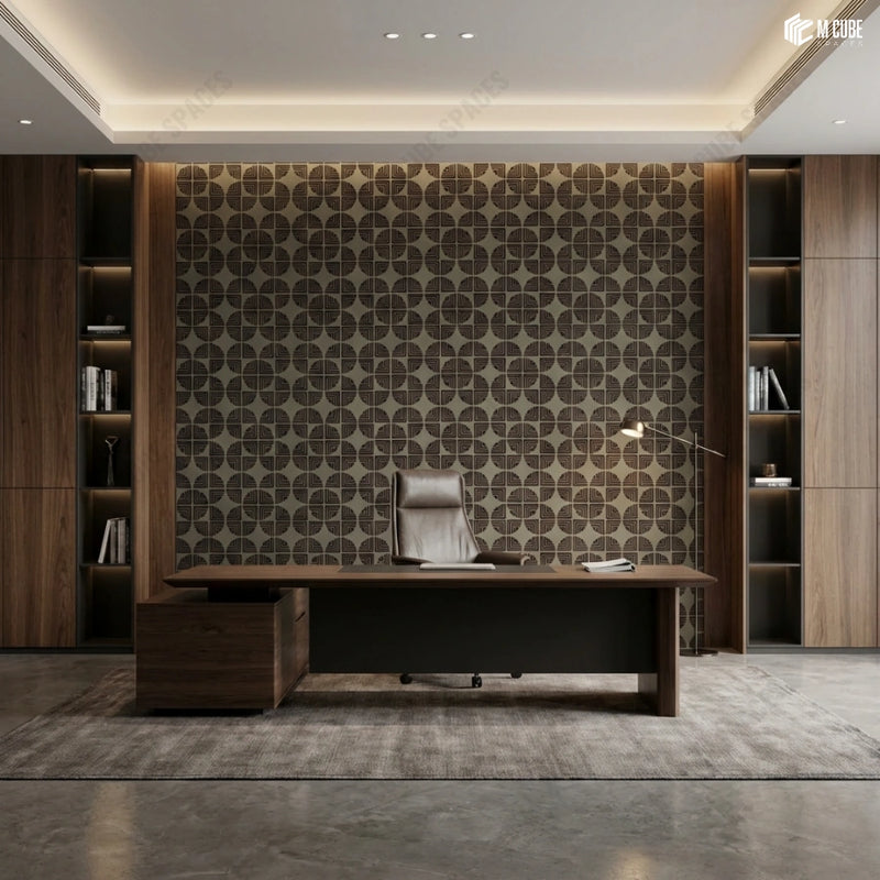 Executive Office with Bold Geometric Charcoal Panel Feature Wall