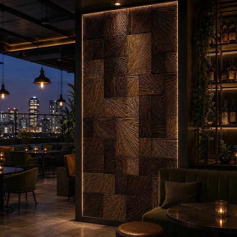 Dark Contemporary Textura Decorative Panels for Luxury Restaurant & Cocktail Lounge Spaces