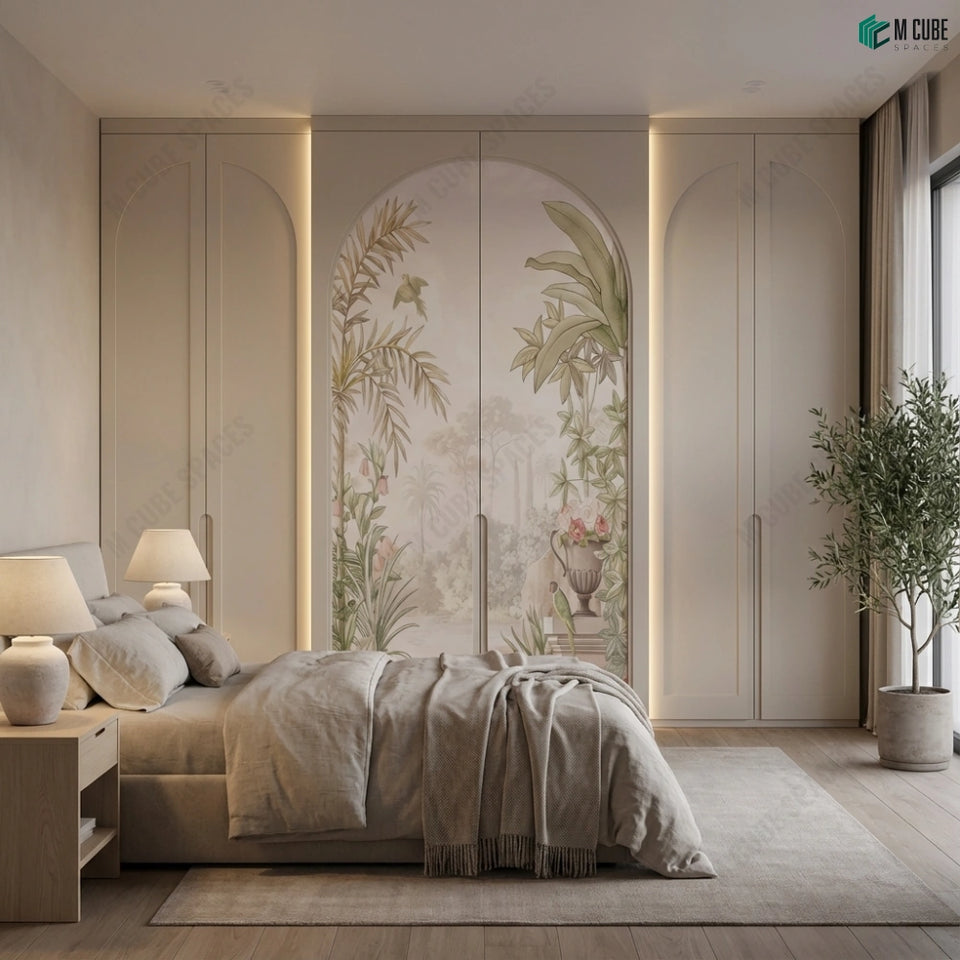 Botanical Garden Arch Digital Decorative Laminate shaping a Serene Bedroom Wardrobe Backdrop - Bedroom inspiration
