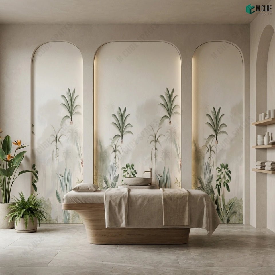 Botanical Retreat Digital Decorative Laminate defining a Spa Accent Wall - Commercial inspiration