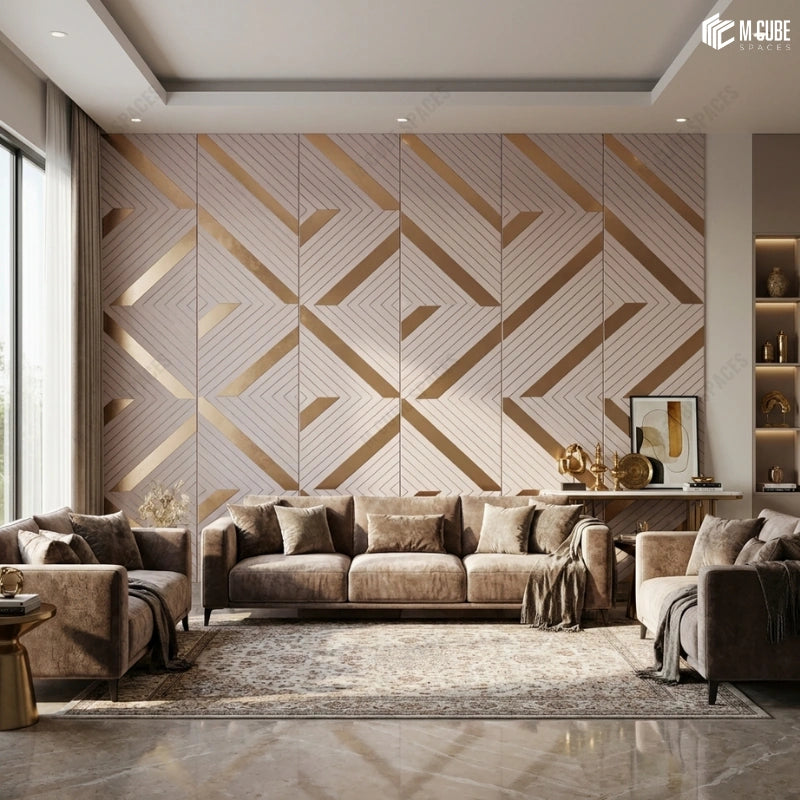 Premium Decorative Panels with Inlays as Feature Wall Soft Luxurious Living Room