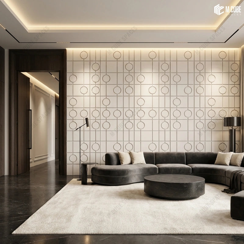 Ultra Luxury Contemporary Living Room Statement Wall designed with Abstract Matteo Panels
