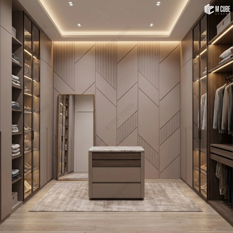 Modern Luxurious Walk In Wardrobe | Shutters paneling using Matteo Designer Panels