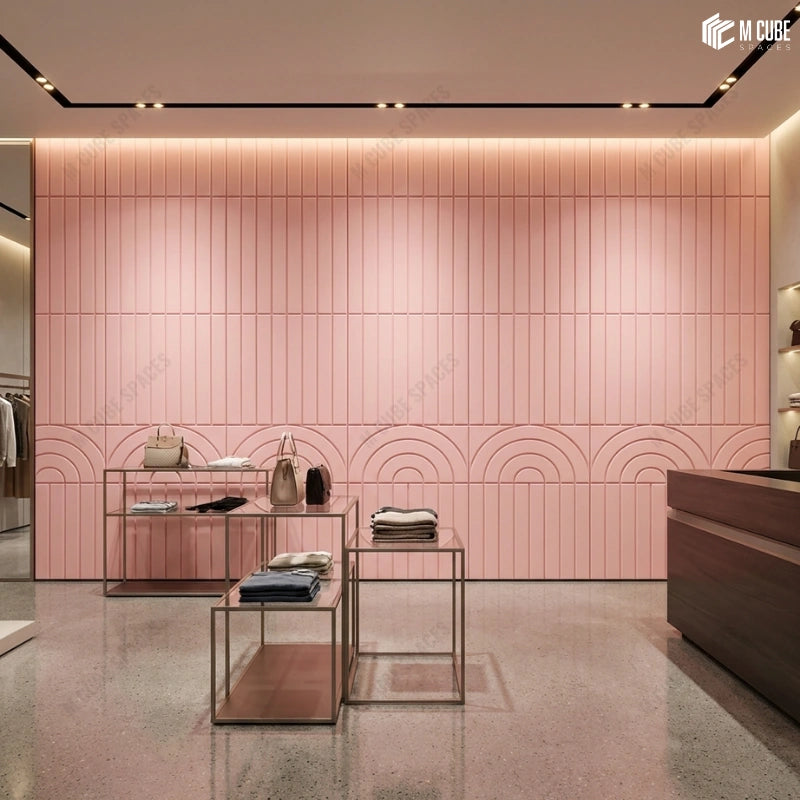 Pink Geometric Panels used in a Designer Boutique as Feature Wall