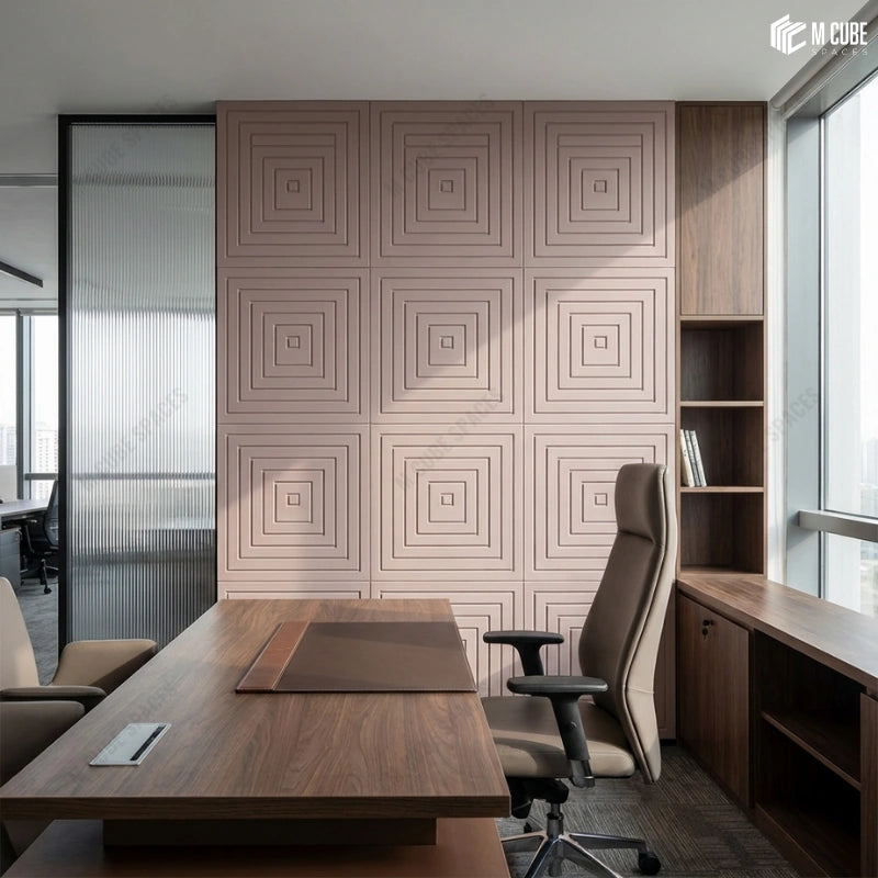 Feature Wall in Modern Corporate Office Cabin using Decorative Panels