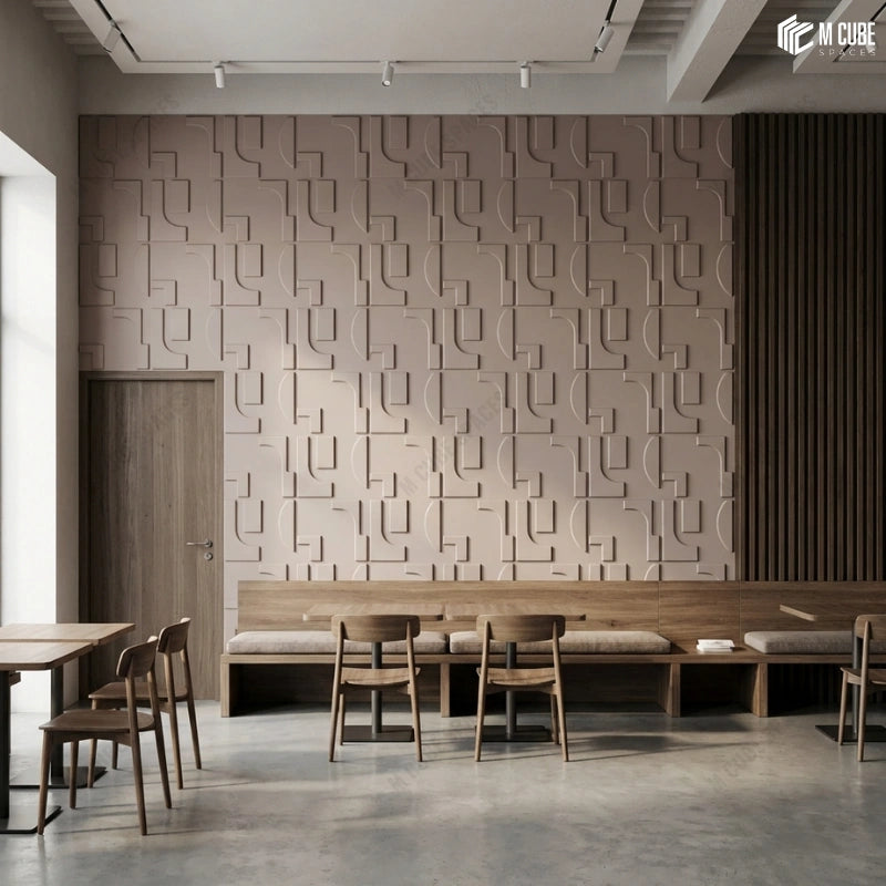 Modern Bistro Statement Interiors | Abstract Matteo Panels used on Statement Wall
