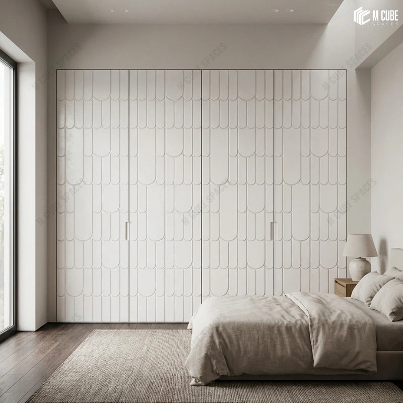 Sophisticated Luxury Bedroom with Wardrobes featuring White modern paneled shutters