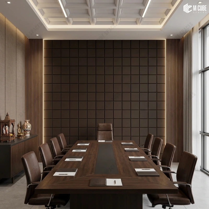 Brown Decorative Wall Panels as a Feature Wall in Modern Office Boardroom