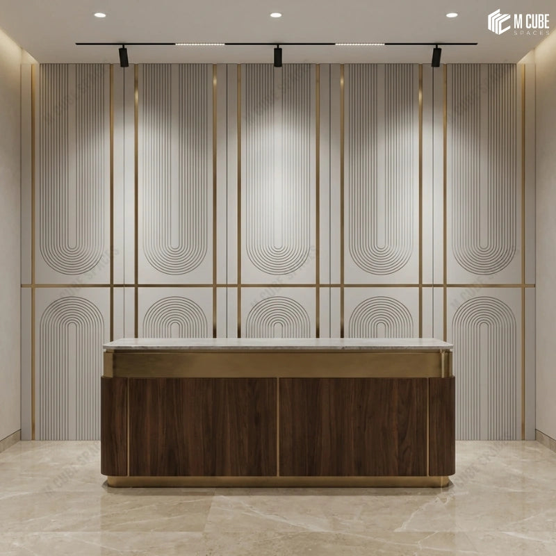 Statement Interior Wall behind Reception Desk using Matteo designer panels