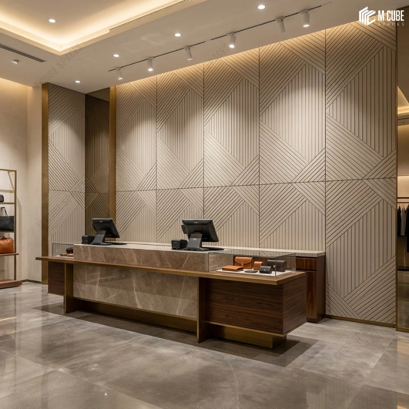 Modern High End Retail Store Statement wall using Geometric Matteo panels 