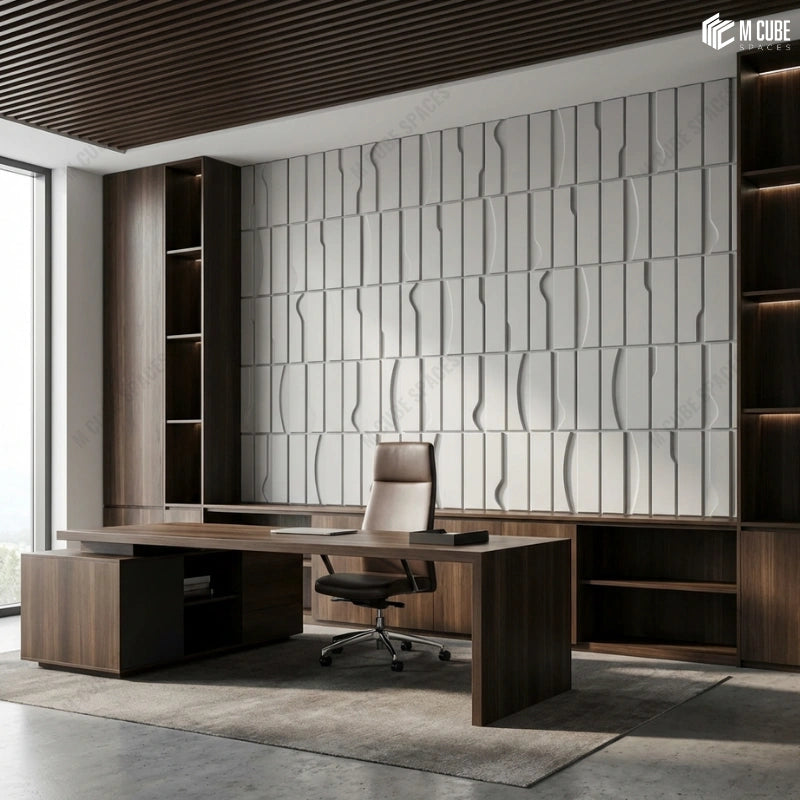 Statement Wall using Matteo Panels of a Urban Modern Executive Office Cabin