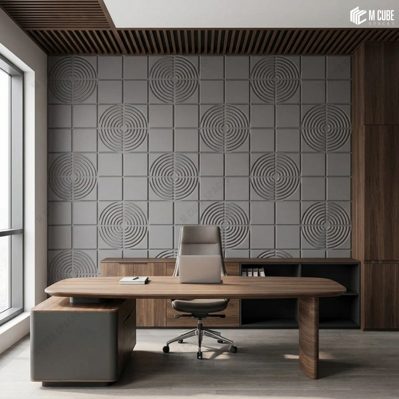 Grey Feature Wall Panels in a modern Executive Cabin