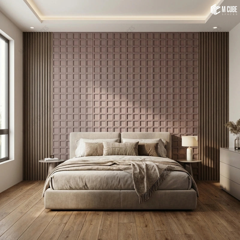 Modern Minimalistic Bedroom with Decorative Wall Panels in Bedback