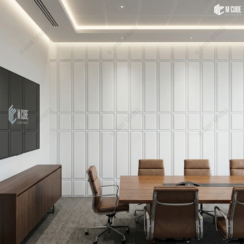 Warm Contemporary Corporate Boardroom designed using White Decorative Panels
