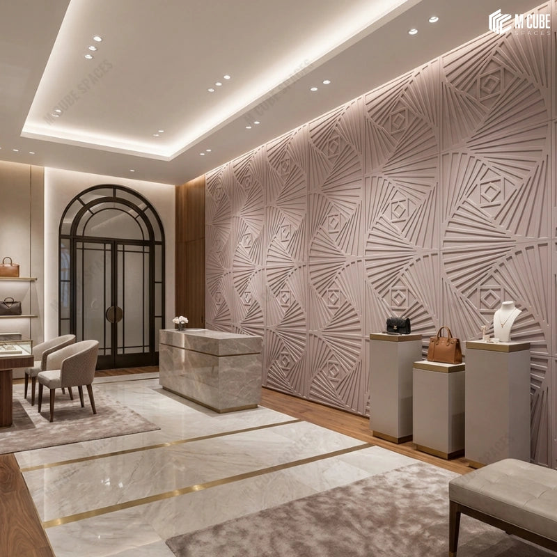 Luxury Retail Store with Decorative Panels on Feature Wall