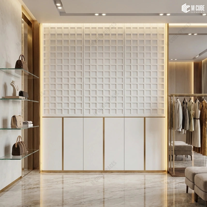 White Decorative Panel Feature Wall in Luxury Retail Store