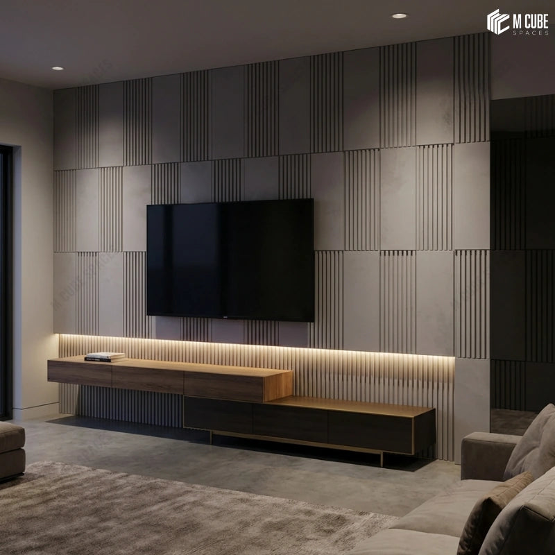 Urban Modern Apartment with Feature Wall behind TV Unit 