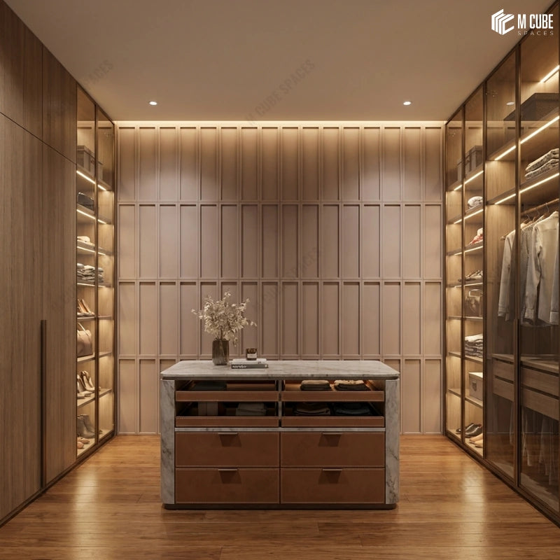 Spacious and Luxury Walk in wardrobe with Shutters Paneled with Matteo Panels