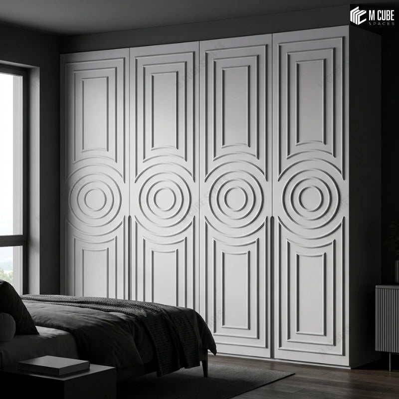 Urban Minimal Bedroom | Modern Geometric Panels used on Wardrobe Shutters