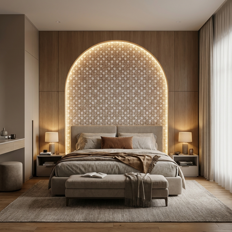 Anarika Kalamkari Art Digital Laminate Arched Bedroom Feature Wall Highlight