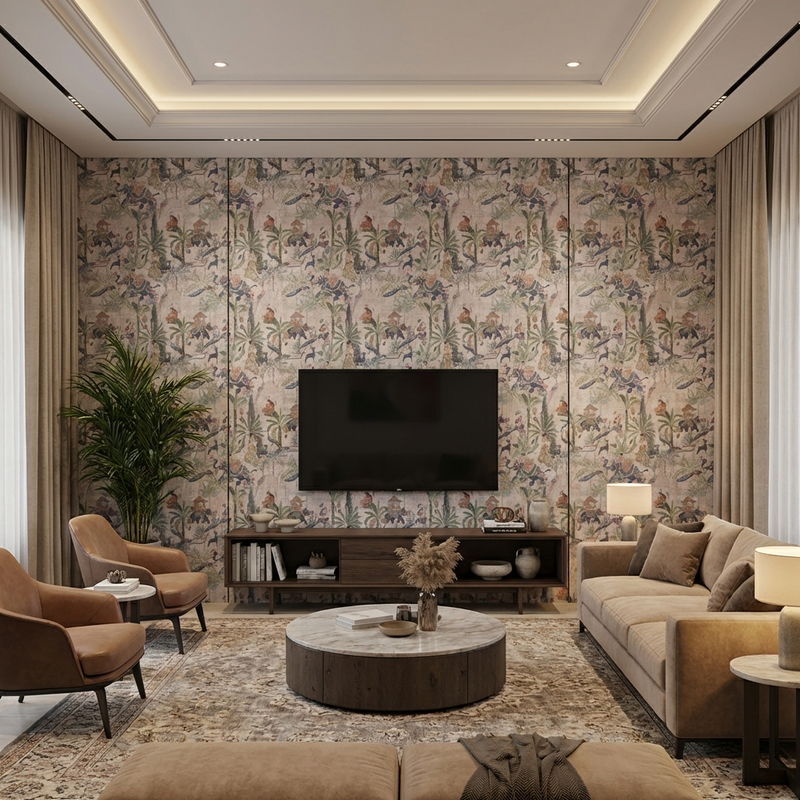 Vanika Miniature Art Laminates in Living Room Statement Wall | Modern Luxury