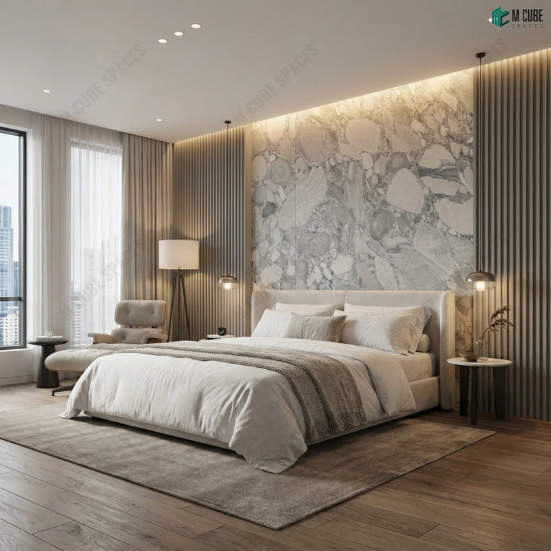 Luxury Bedroom Feature Wall with Fusion Marble Stone Veneer