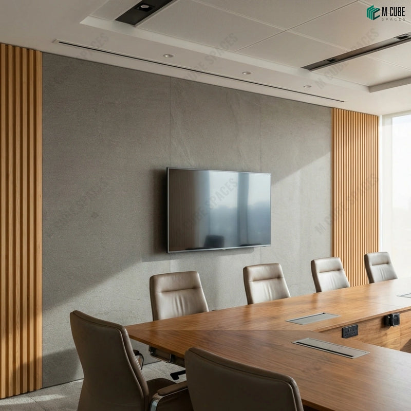 Modern Office Boardroom Wall with Golden Rock Stone Veneer