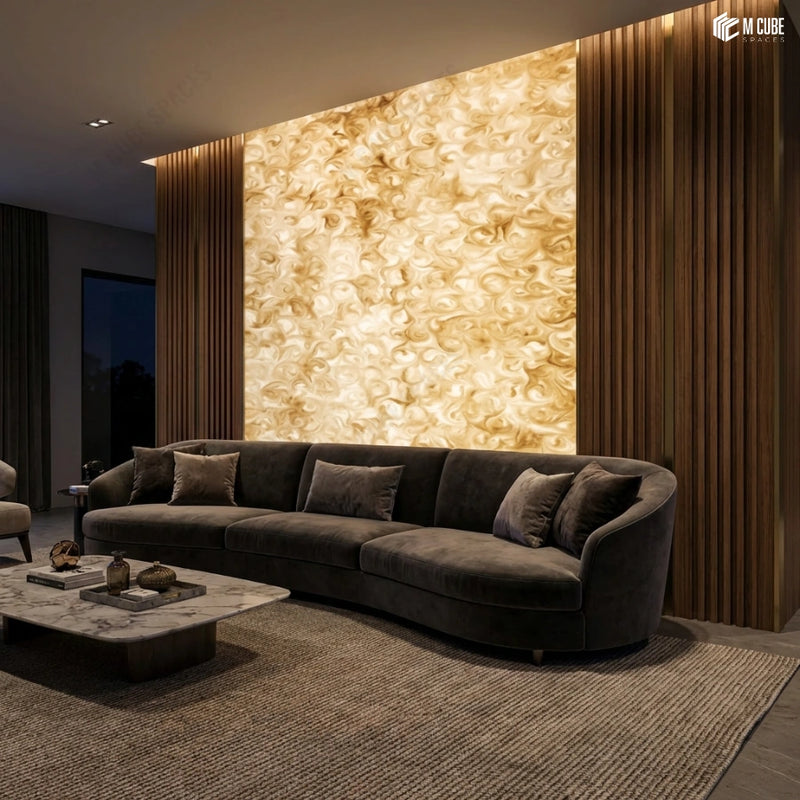 Backlit Alabaster Statement Wall in Premium Living Lounge