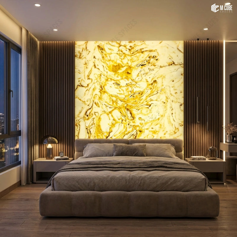 Backlit Statement Alabaster Panel Headboard Wall