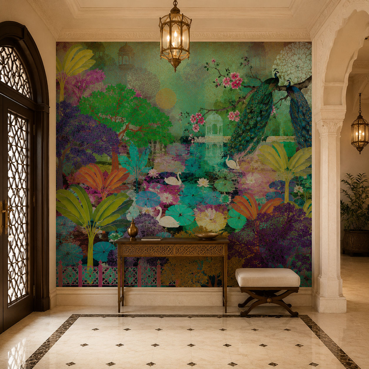 The Emerald Lagoon Botanical wallpaper design view 2 | MWA-LWZ-214