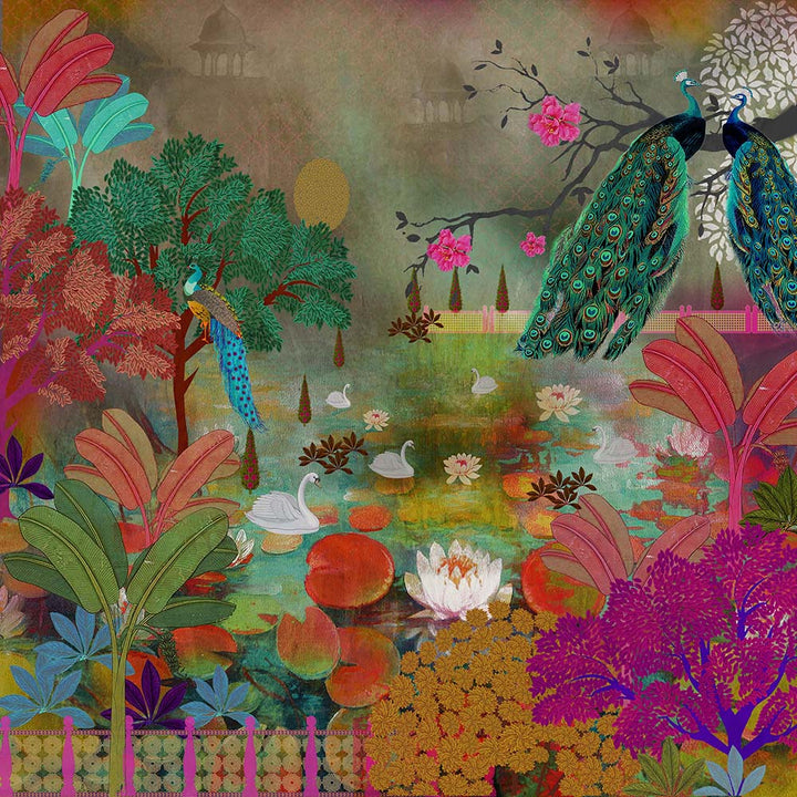 Royal Garden Reverie Botanical wallpaper for living room & bedroom interiors | MWA-LWZ-213