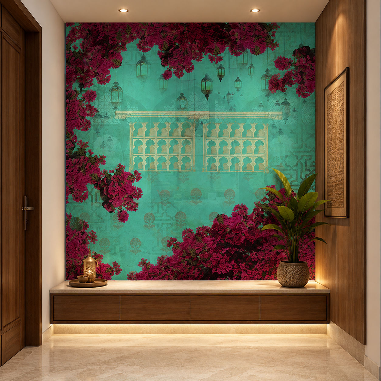 Teal Lantern Archway Architecture wallpaper design view 2 | MWA-LWZ-212