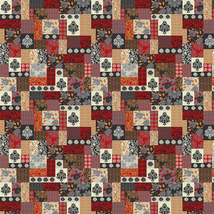 Crimson Damask Patchwork Botanical wallpaper for living room & bedroom interiors | MWA-LWZ-204