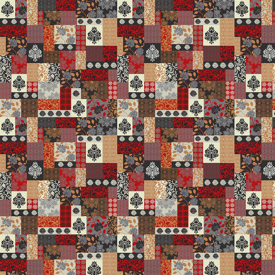 Crimson Damask Patchwork Botanical wallpaper for living room & bedroom interiors | MWA-LWZ-204