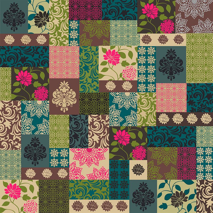 Emerald & Teal Floral Tile Botanical wallpaper for living room & dining room interiors | MWA-LWZ-203